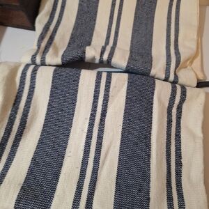 Striped Cotton Throw Pillow Covers - Blue and Cream